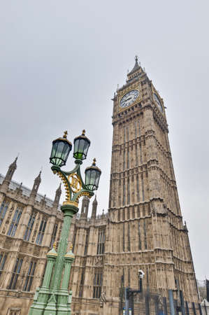 Big Ben tower clock on Houses of Parliament building at London, Englandの写真素材