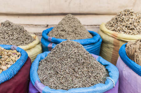Dried mint sack in Marrakech souk at Moroccoの写真素材