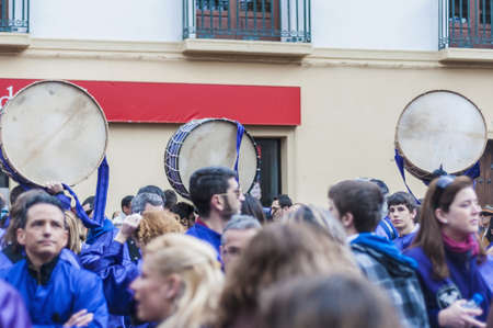 CALANDA, ES - APR 06: Drum carriers at the Tamborrada Drum Gathering Apr 06, 2012 in Calanda, ES.