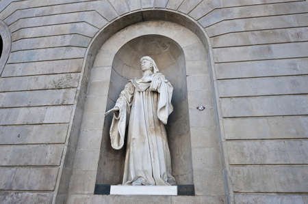 Joan Fivaller statue on the Cityhall Building in Barcelona, Spainのeditorial素材