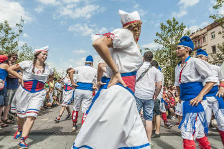 VILAFRANCA DEL PENEDES, SPAIN - AUG 29: Ball de Figuetaires dance on Cercavila performance within the Festa Major celebrations Aug 29, 2012 in Vilafranca del Penedes, Spain.のeditorial素材