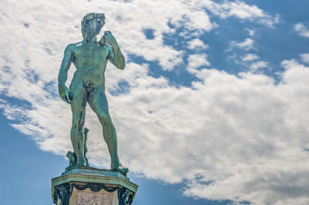 David Statue at Piazzale Michelangelo (Michelangelo Square), built in 1869 and designed by architect Giuseppe Poggi on a hill just south of the historic center, on the left bank of the Arno river in Florence, Italyのeditorial素材