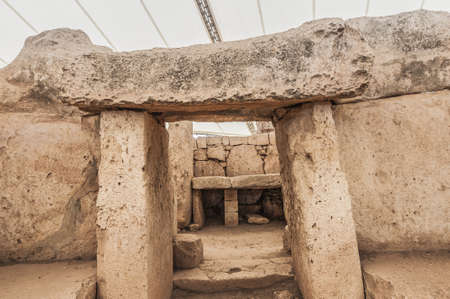 Mnajdra Temple within Hagar Qim megalithic complex, one of the most ancient religious sites on Earth in Maltaの写真素材