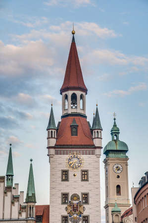 14th Century Old Town Hall (Altes Rathaus) building at Marienplatz square in Munich, Germanyのeditorial素材