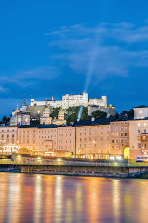 Salzach river on its way through Salzburg city, Austriaの写真素材