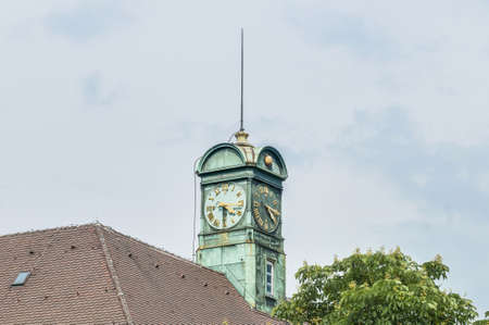 New Town Hall building (Neues Rathaus) clock tower in Esslingen am Neckar near Stuttgart, Germanyの写真素材