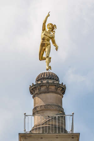 1598 Mercury Pillar Golden statue at Schlossplatz in Stuttgart, Germanyの写真素材
