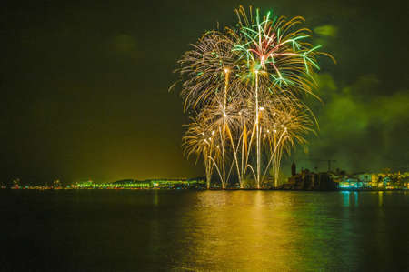 SITGES, SPAIN - AUG 23: Castell de Foc firework display within the Festa Major celebrations Aug 23, 2012 in Sitges, Spain.のeditorial素材