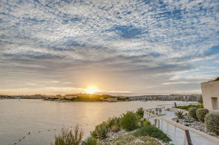 Manoel Island in Gzira's Marsamxett Harbour in front of Valletta, Maltaの写真素材