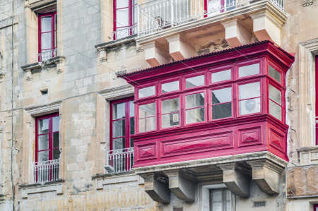 Traditional Maltese wooden balcony in Valletta, Maltaの写真素材