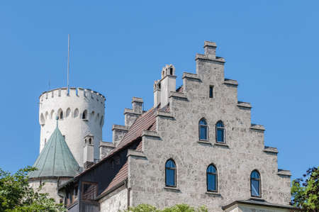 Neo-Gothic knightâs Lichtenstein Castle at the swabian region of Baden-Wurttemberg, Germanyのeditorial素材