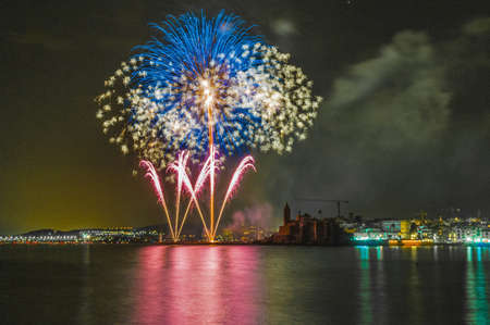 SITGES, SPAIN - AUG 23: Castell de Foc firework display within the Festa Major celebrations Aug 23, 2012 in Sitges, Spain.のeditorial素材