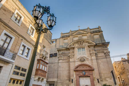 Santa Scholastica or Abazia church facade in Vittoriosa (Birgu), Maltaの写真素材