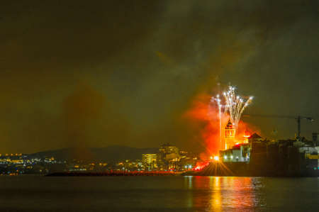 SITGES, SPAIN - AUG 23: Castell de Foc firework display within the Festa Major celebrations Aug 23, 2012 in Sitges, Spain.のeditorial素材