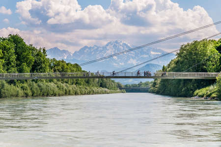 Salzach river on its way through Salzburg city, Austriaのeditorial素材