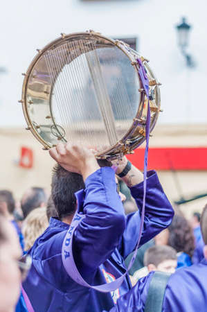 CALANDA, ES - APR 06: Drum carriers at the Tamborrada Drum Gathering Apr 06, 2012 in Calanda, ES.