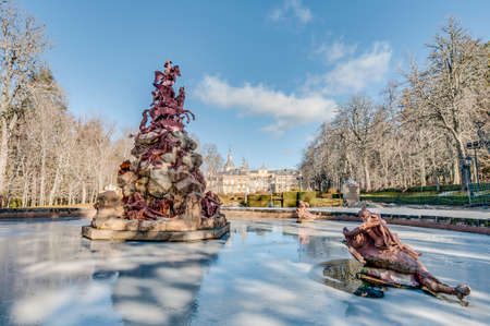 Fame fountain within La Granja de San Ildefonso Palace Gardens at Castilla y Leon, Spainの写真素材