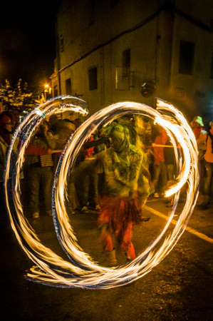 VILAFRANCA DEL PENEDES, SPAIN - SEP 01: Correfoc performance within the Festa Major celebrations Sep 01, 2012 in Vilafranca del Penedes, Spain.のeditorial素材
