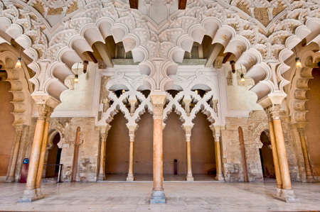 Arches and rooms of the Nord Porch within the Aljaferia Palace at Zaragoza, Spainのeditorial素材