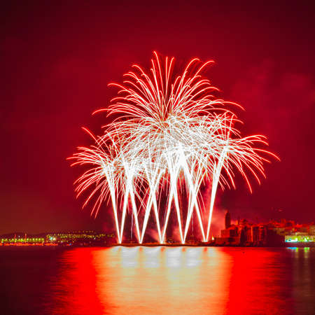 SITGES, SPAIN - AUG 23: Castell de Foc firework display within the Festa Major celebrations Aug 23, 2012 in Sitges, Spain.のeditorial素材