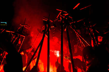 EL VENDRELL, ES - JUL 29: Fireruns at the Festa Major celebrations Jul 29, 2011 in El Vendrell, ES.のeditorial素材