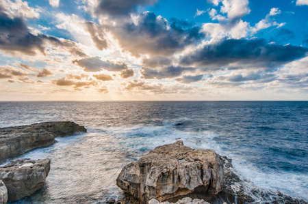 Azure Window natural arch featuring a table-like rock over the sea in the Maltese island of Gozo.の写真素材