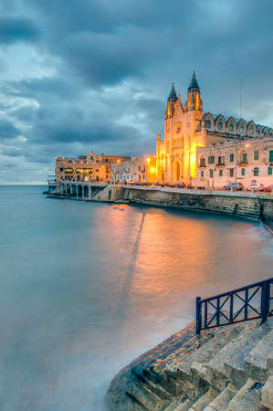 Neo-Gothic church of Our Lady of Mount Carmel (Balluta parish church), situated in Balluta bay, Maltaの写真素材