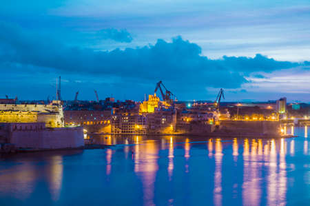 Senglea waterfront as seen from the Grand Harbour, Maltaのeditorial素材