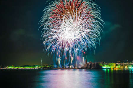 SITGES, SPAIN - AUG 23: Castell de Foc firework display within the Festa Major celebrations Aug 23, 2012 in Sitges, Spain.のeditorial素材