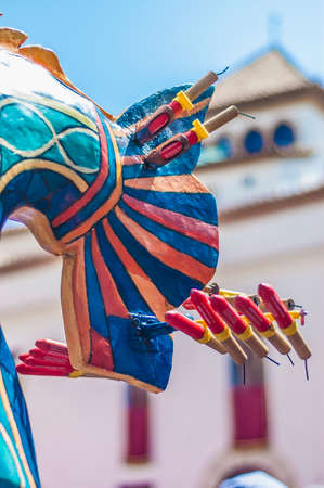 SITGES, SPAIN - AUG 23: Drac fantastic figure on Cercavila performance within the Festa Major celebrations Aug 23, 2012 in Sitges, Spain.のeditorial素材