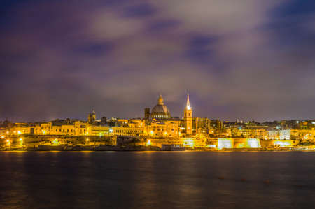 Valletta seafront skyline view as seen from Sliema shoreline, Maltaの写真素材