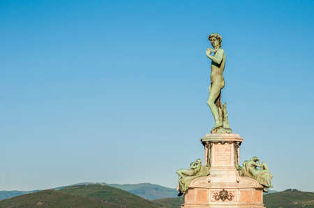 David Statue at Piazzale Michelangelo (Michelangelo Square), built in 1869 and designed by architect Giuseppe Poggi on a hill just south of the historic center, on the left bank of the Arno river in Florence, Italyのeditorial素材