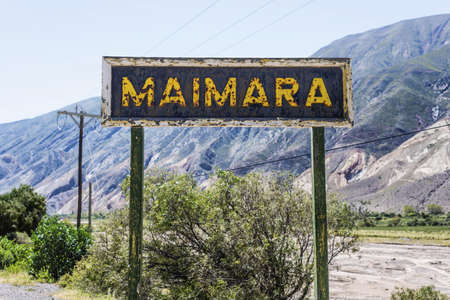 Maimara village sign on the colourful valley of Quebrada de Humahuaca in Jujuy Province, northern Argentina.のeditorial素材