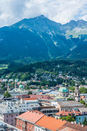 General view of Innsbruck, the capital city of the federal state of Tyrol (Tirol) located in the Inn Valley in western Austria.の写真素材