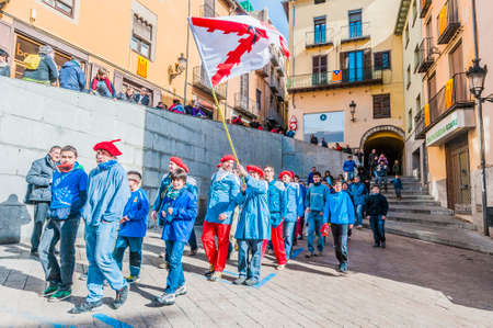 BERGA, ES - FEBRUARY :  Flour War between Carlists and Liberals performed within the carnival celebrations February 10, 2013 in Berga, ES.のeditorial素材