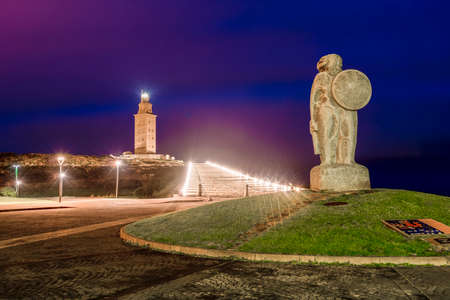 Statue of Breogan, the mythical Celtic king from Galicia and mythological father of the Galician nation located near the Tower of Hercules in A Coruna, Spain.の写真素材