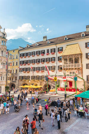 INNSBRUCK, AUSTRIA - AUG 15: Herzog Friedrich famous Street on Aug 15, 2013 in Innsbruck, Austria.