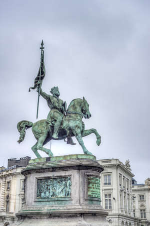 Statue of Godfrey of Bouillon on Place Royale or Koningsplein (Royal Square) in Brussels, Belgiumのeditorial素材