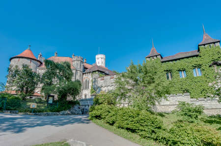 Neo-Gothic knights Lichtenstein Castle at the swabian region of Baden-Wurttemberg, Germanyのeditorial素材
