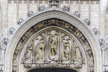 Town Hall (Hotel de Ville) on Grand Place (Grote Markt), the central square of Brussels, it's most important tourist destination and the most memorable landmark in Brussels, Belgium.のeditorial素材