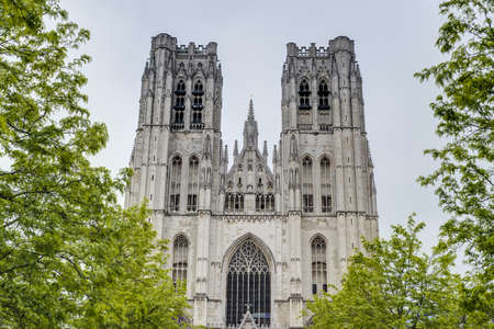 The Co-Cathedrale collegiale des Ss-Michel (Cathedral of St. Michael and St. Gudula), a Roman Catholic church at the Treurenberg Hill in Brussels, Belgium.のeditorial素材