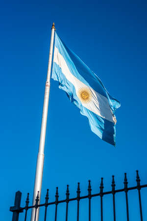 Argentinian flag waving in Buenos Aires, Argentina.の写真素材