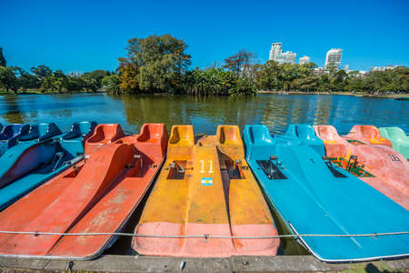 Colorful boats on Parque Tres de Febreroの写真素材