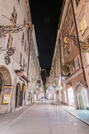 Getreidegasse (also known as Grain Lane) is a busy shopping street in the Old-Town section of Salzburg, Austriaのeditorial素材