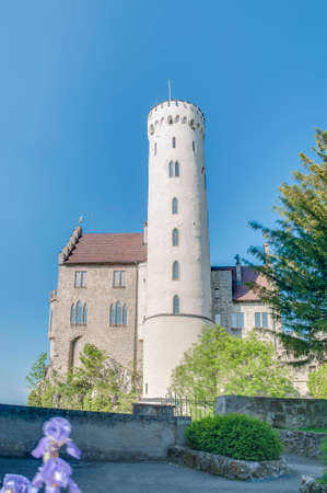 Neo-Gothic knights Lichtenstein Castle at the swabian region of Baden-Wurttemberg, Germanyのeditorial素材