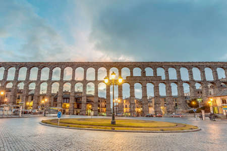 Ancient roman aqueduct of Segovia at Castile and Leon, Spainのeditorial素材