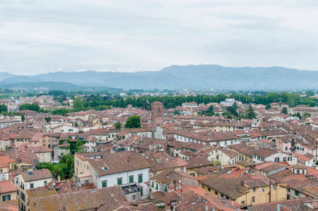 General View of Lucca as seen from Guinigi Tower in Tuscany province, Italyの写真素材