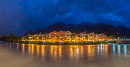 Inn river, a 517 kilometres long tributary of the Danube on its way through Innsbruck, Upper Austria.の写真素材