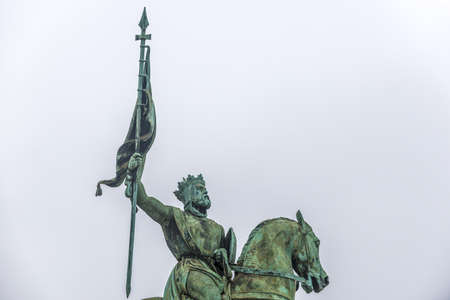 Statue of Godfrey of Bouillon on Place Royale or Koningsplein (Royal Square) in Brussels, Belgiumのeditorial素材