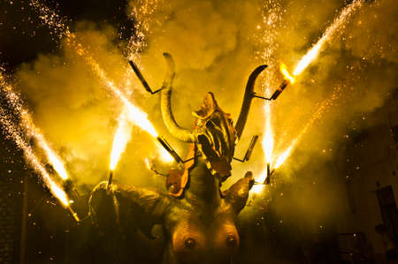 EL VENDRELL, SPAIN - JUL 29: Fireruns at the Festa Major celebrations Jul 29, 2011 in El Vendrell,...